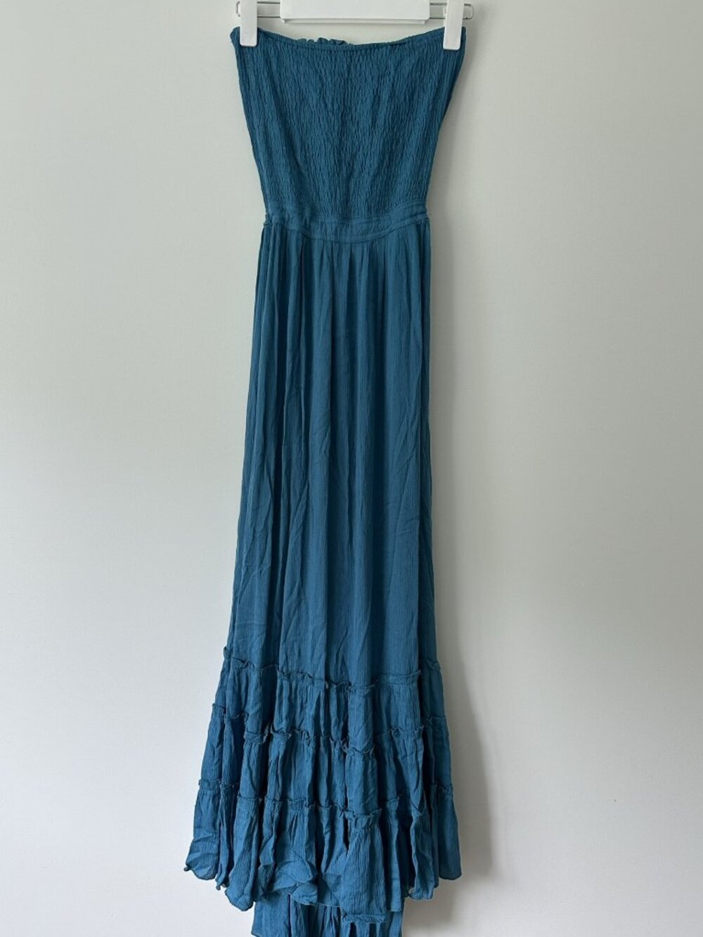 R. Vivimos Blue Boho backless halter maxi dress with ruffle tiered hem